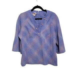 VTG Kay Windsor Retro Purple Plaid Bell Sleeve Top L/XL 566